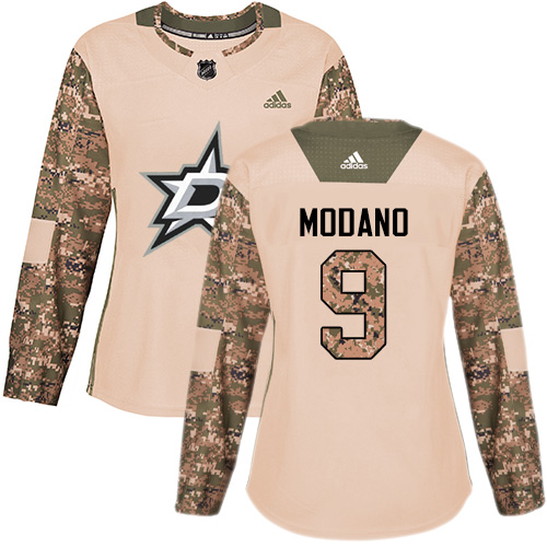 Adidas Stars #9 Mike Modano Camo Authentic Veterans Day Women's Stitched NHL Jersey - Click Image to Close